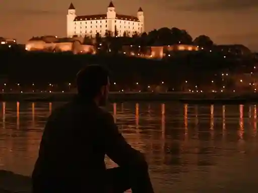 Portrét pri Dunaji s výhľadom na Bratislavský hrad – lifestyle fotenie